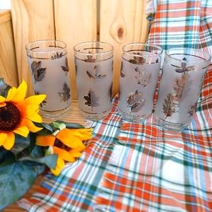 Libbey Mid Century Silver Leaf Frosted High Ball Glass Set of 4